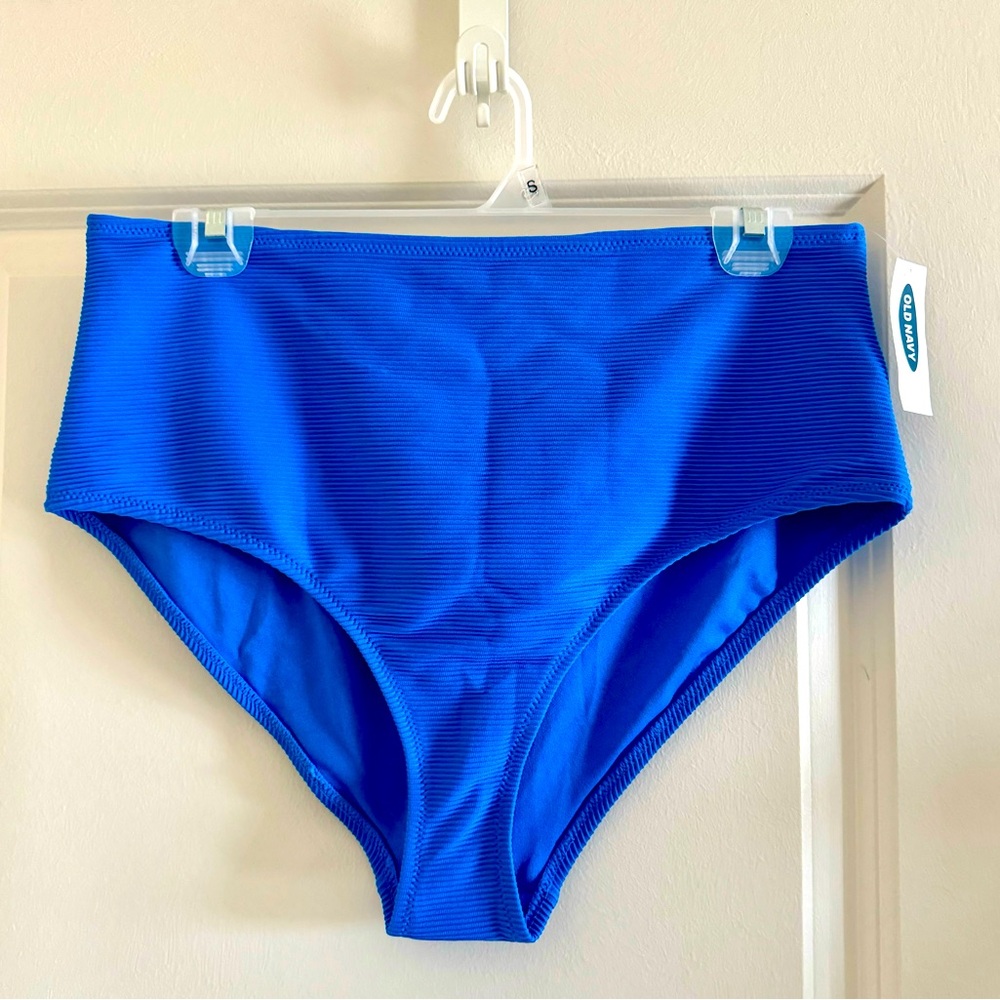NWT Old Navy Women High Waisted Blue TEXTURED Bikini Bottom Size Large